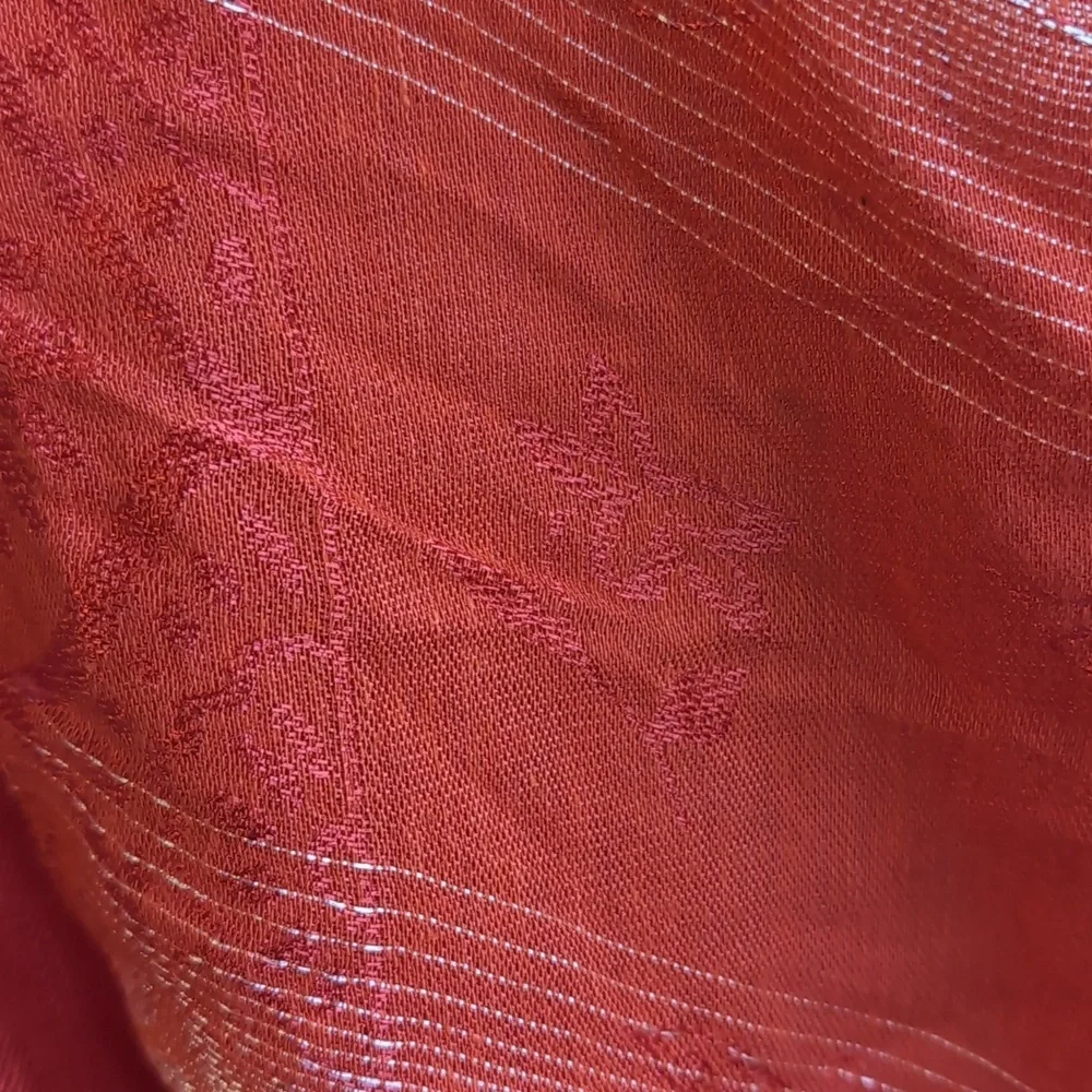 Orange Peach Metallic Rectangle Scarf Embossed with Fringe Ends